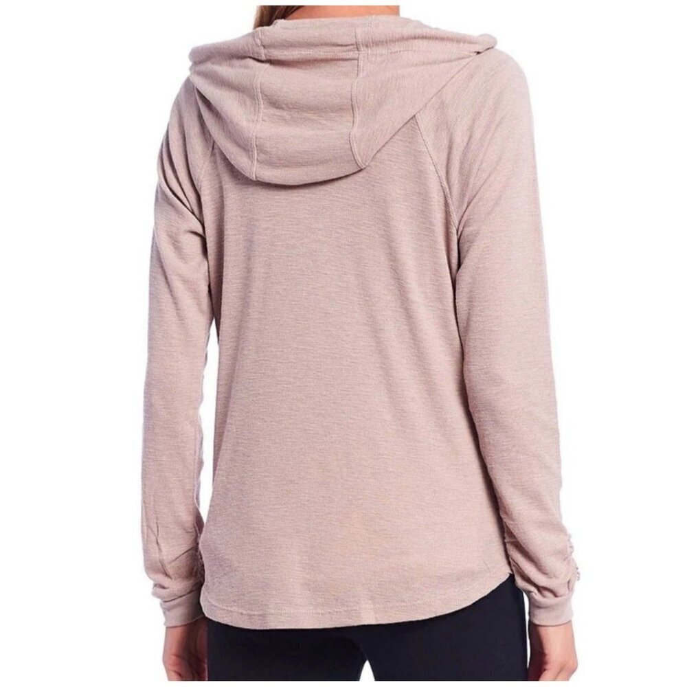 Calvin Klein Hoodie Womens Medium Brown Knit Performance Ruched Sleeve Full Zip - Picture 2 of 16